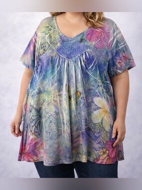Faded Glory 3X Multicolor Floral & Paisley Boho V-Neck Women's Top